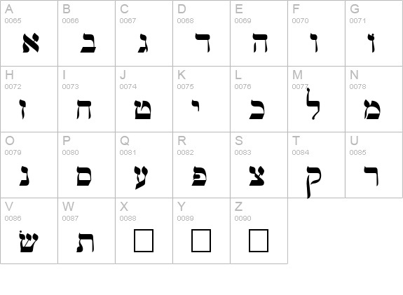 Jiddish uppercase A-Z preview