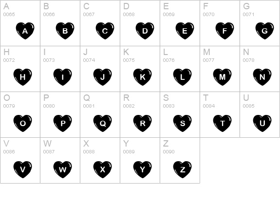 JLR Simple Hearts uppercase A-Z preview