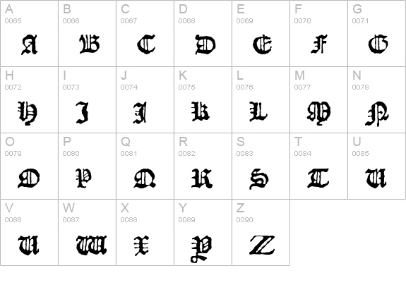 JSL Blackletter uppercase A-Z preview