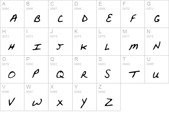 JustinsHand Regular uppercase A-Z preview