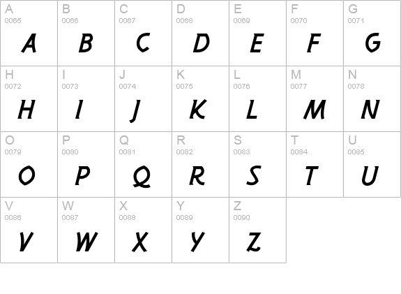 Karmen-Italic uppercase A-Z preview