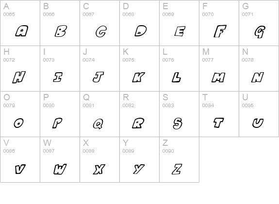 Kartoons Italic uppercase A-Z preview