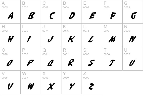 Katana Italic uppercase A-Z preview