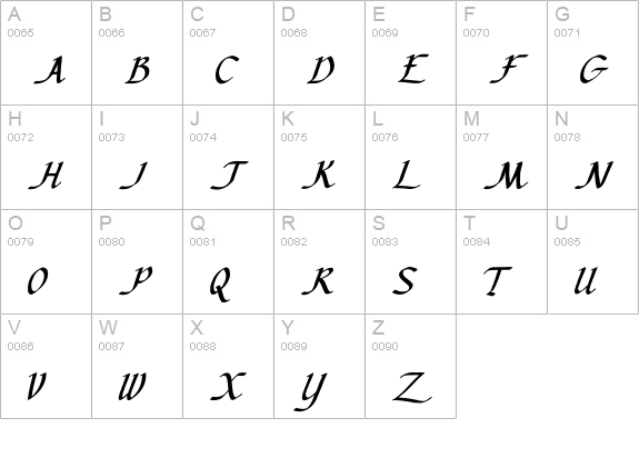 Ken's Calligraphic uppercase A-Z preview