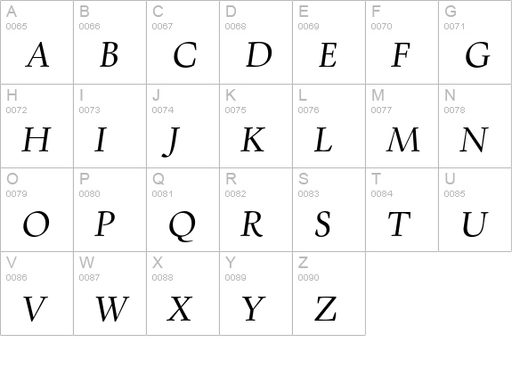 Kennedy Book Italic uppercase A-Z preview