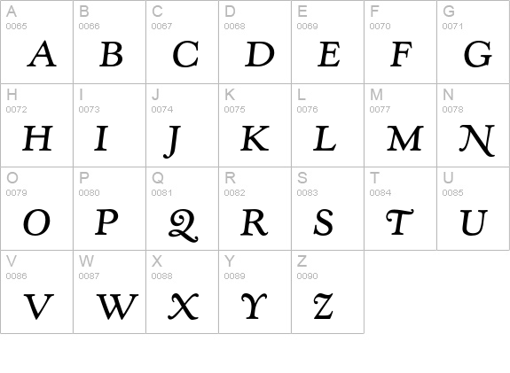 Kennerley Old Style Medium Italic uppercase A-Z preview