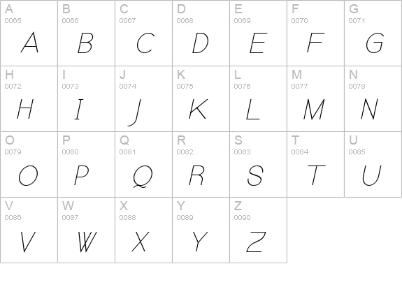 Kerater UltraLight Italic uppercase A-Z preview