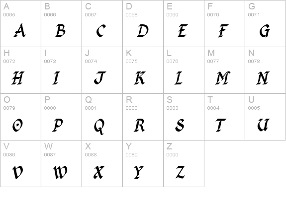 Kingthings Calligraphica Italic uppercase A-Z preview
