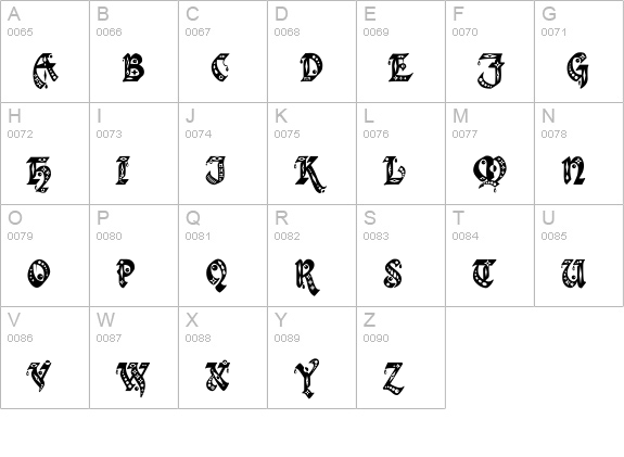 Kingthings Gothique uppercase A-Z preview