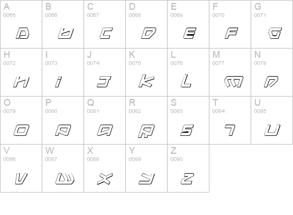 Kobold 3D Italic uppercase A-Z preview