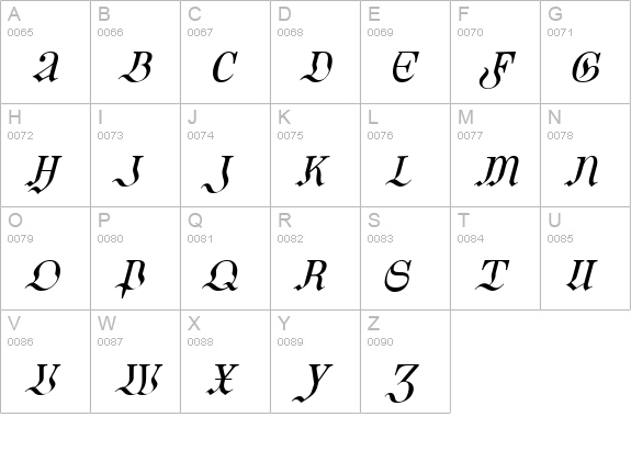 Kombine Kursiv uppercase A-Z preview