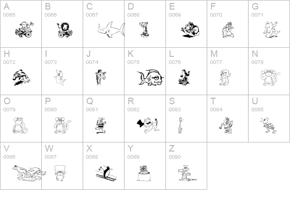 Komedy Kritters uppercase A-Z preview