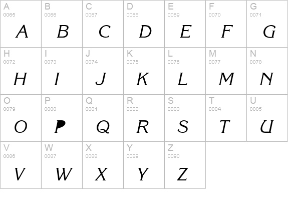 Korina-SemiBold-Ita uppercase A-Z preview