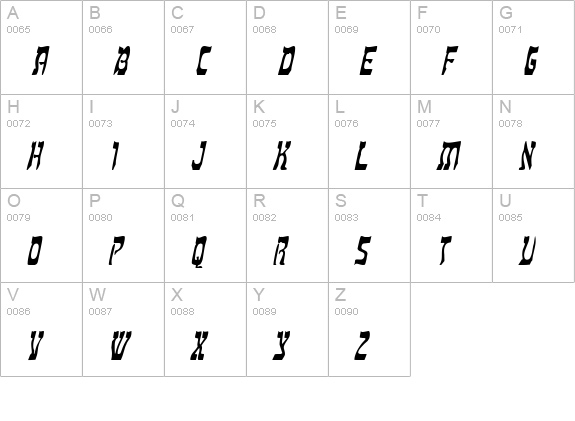 Kosher Condensed Italic uppercase A-Z preview