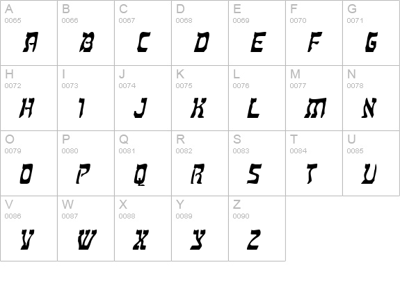 Kosher Wide Italic uppercase A-Z preview