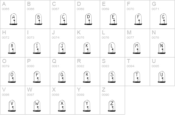 KR Gravestone uppercase A-Z preview