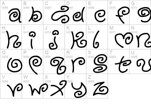 Kurly Kyoots
 uppercase A-Z preview