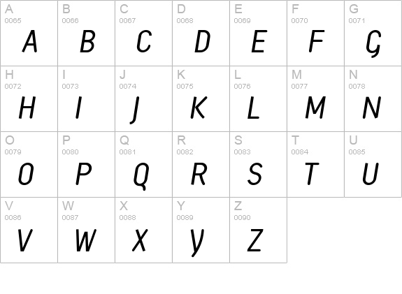 Kursiv-inbetween uppercase A-Z preview