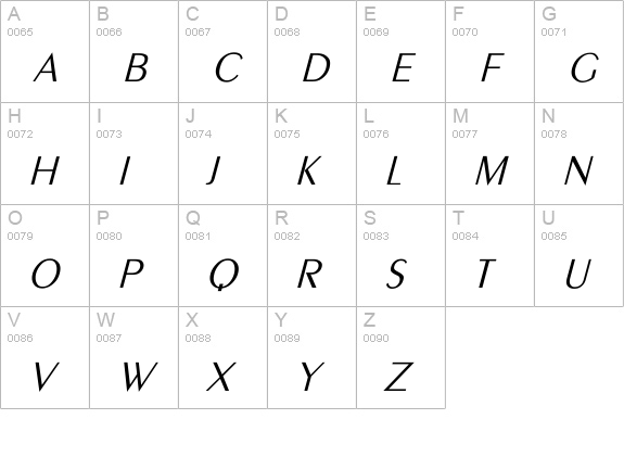 Larwell-Light Italic uppercase A-Z preview