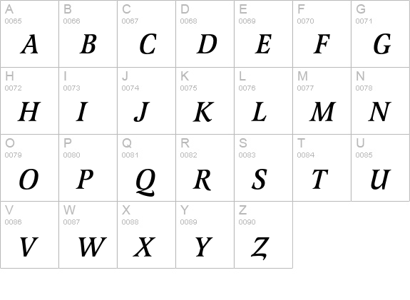 LatienneEF-MediumItalic uppercase A-Z preview