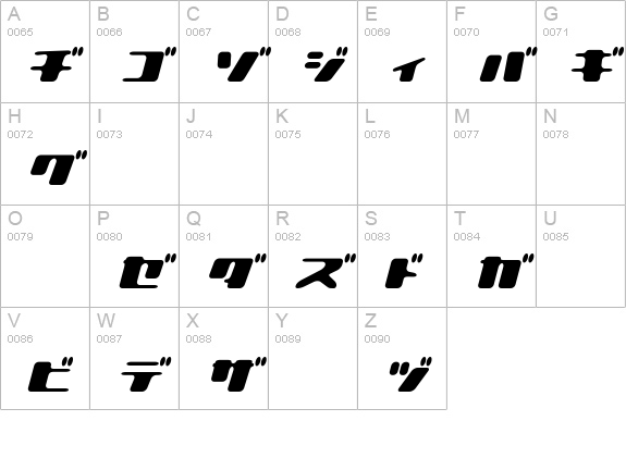 LBIlovely bold italic Kana Kat uppercase A-Z preview