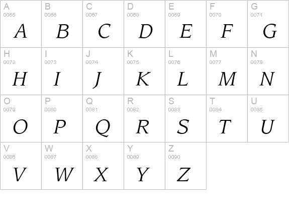 LeawoodEF-BookItalic uppercase A-Z preview