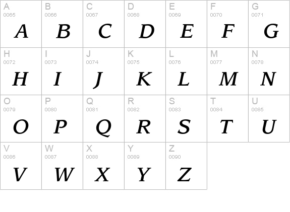 LeawoodEF-MediumItalic uppercase A-Z preview