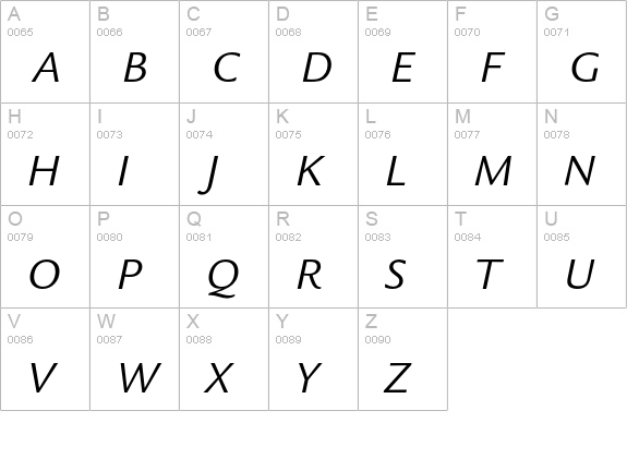 LegacySansEF-BookItalic uppercase A-Z preview