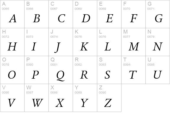 LegacySerifEF-BookItalic uppercase A-Z preview