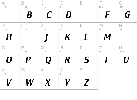 LesmoreMediumCondensedItalic uppercase A-Z preview