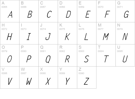 Letter Gothic Italic uppercase A-Z preview