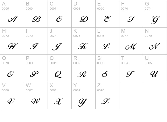 Liffey Script SF uppercase A-Z preview