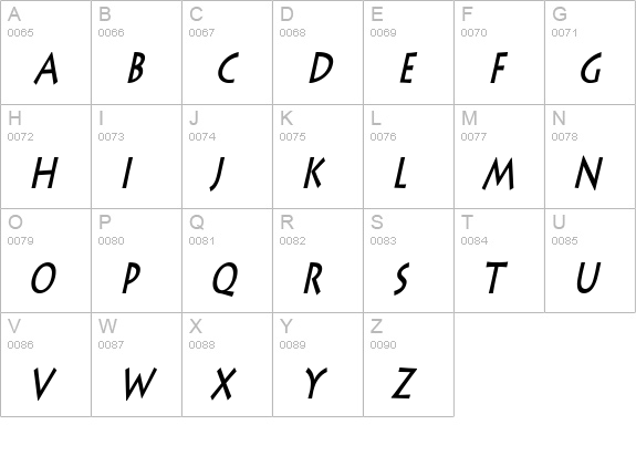 Liste Thin Bold Italic uppercase A-Z preview