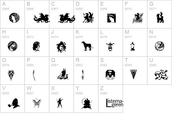 Listemagerens Dingbats 1 uppercase A-Z preview