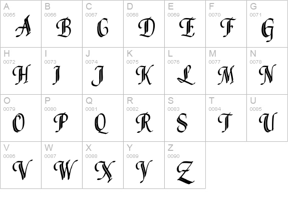 Louvaine uppercase A-Z preview