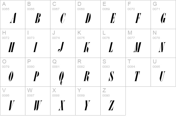 LSCCondensedItalic uppercase A-Z preview