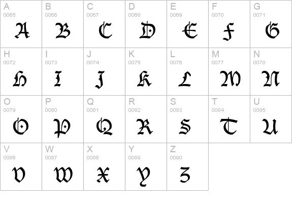 Lucida Blackletter Regular uppercase A-Z preview