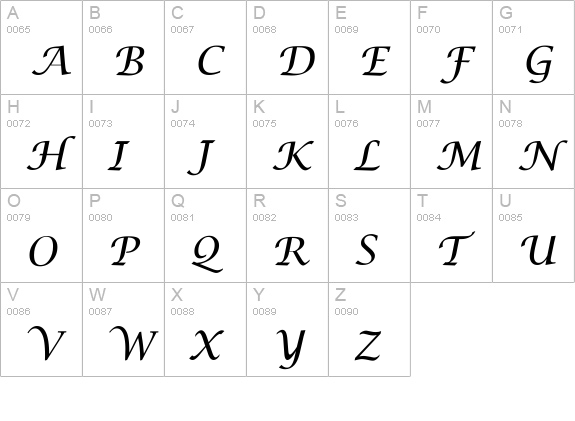 Lucida Calligra uppercase A-Z preview