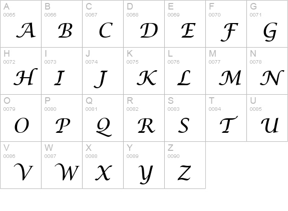 Lucida Calligraphy Italic uppercase A-Z preview