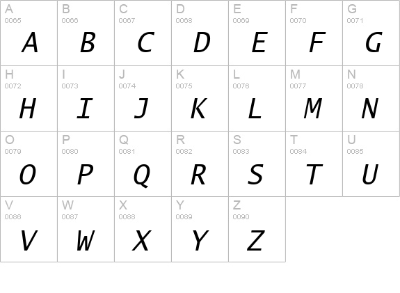 Lucida Sans Typewriter Oblique uppercase A-Z preview
