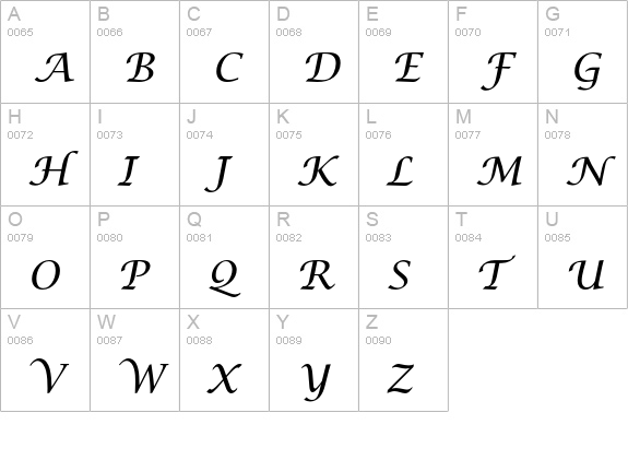 LucidaCalligraphyEF uppercase A-Z preview
