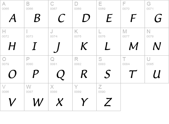LucidaCasualEF-Italic uppercase A-Z preview