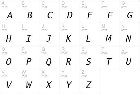 LucidaMonoEF-RomanItalic uppercase A-Z preview