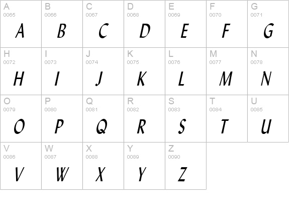 Lynda Thin Italic uppercase A-Z preview