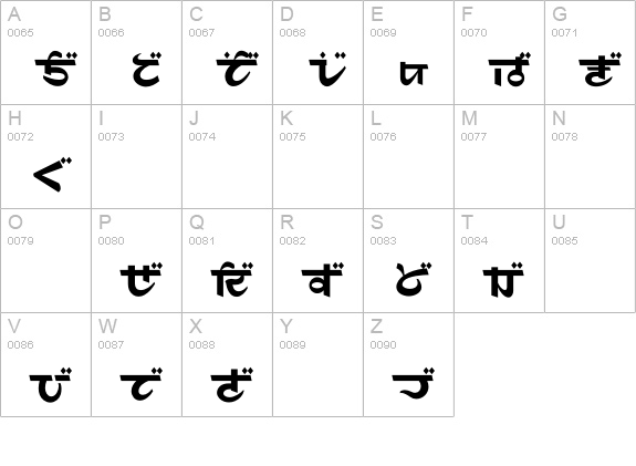Maharani-Hiragana uppercase A-Z preview