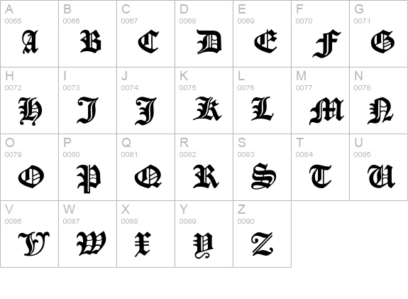ManuskriptGotisch uppercase A-Z preview
