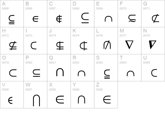 MathTechnicalP08 uppercase A-Z preview
