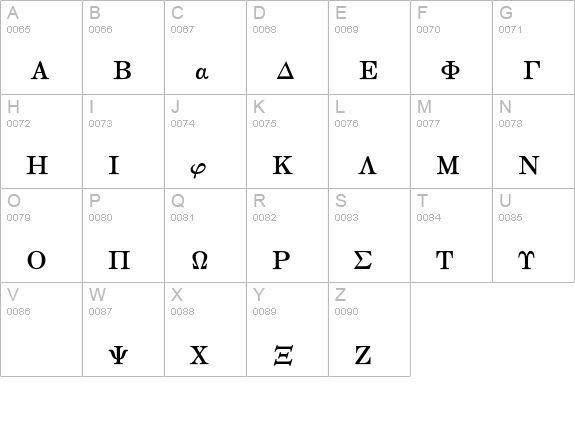 MathTechnicalP10 uppercase A-Z preview