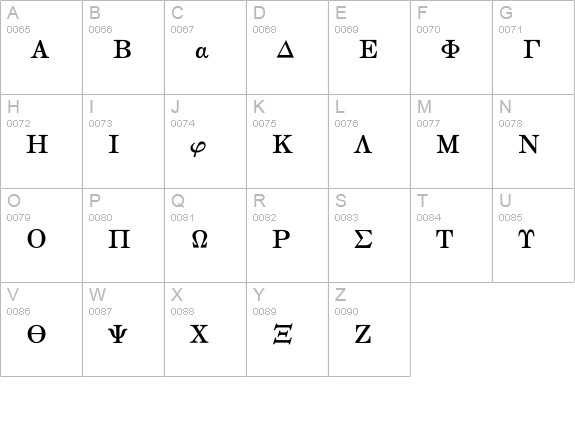 MathTechnicalP11 uppercase A-Z preview