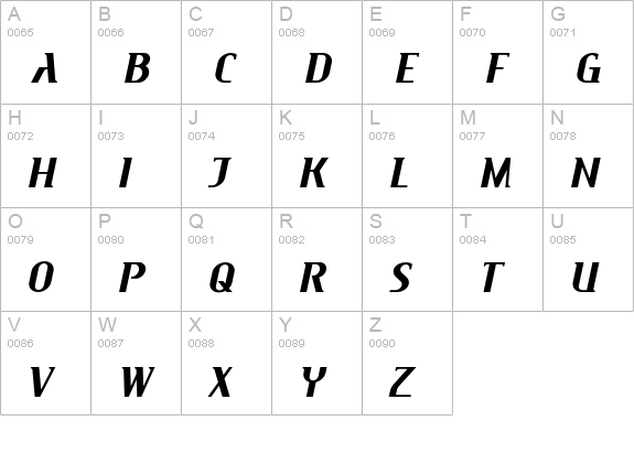 Maverick-BoldItalic uppercase A-Z preview